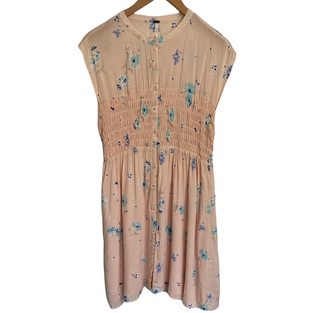 Free People Mini Button up Peach Dress medium floral